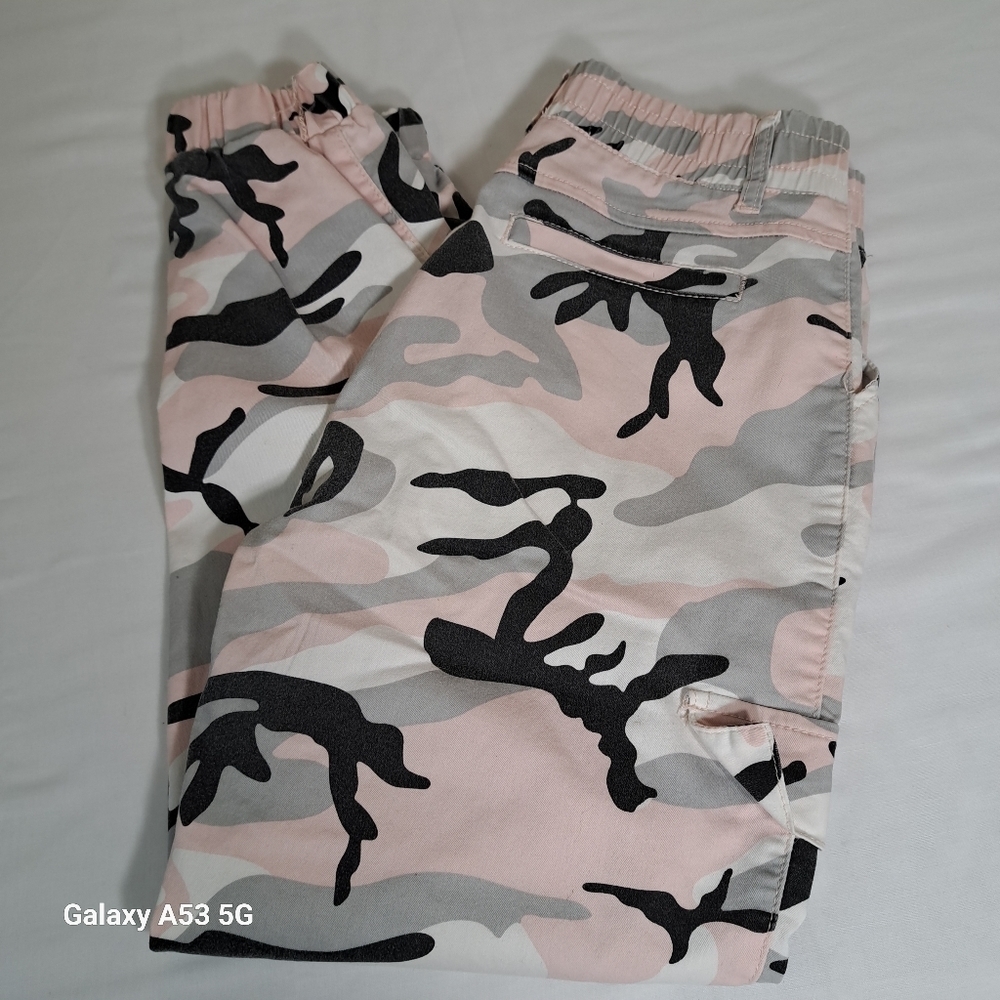 V.I.P. Pink, Black, Gray & White Pull On Cargo Jogger Pants Juniors Size 9